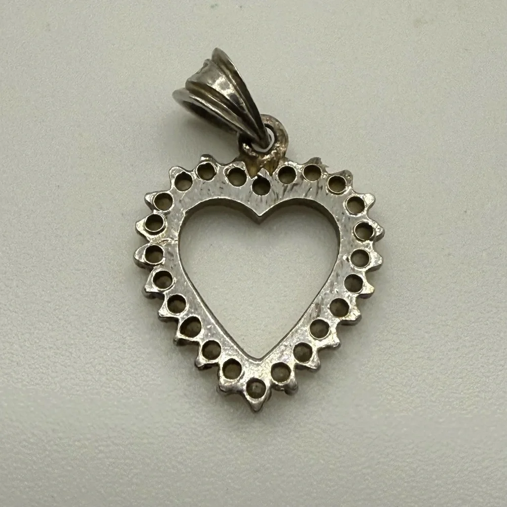 Vintage Sterling Silver Rhinestone‎ Heart Pendant